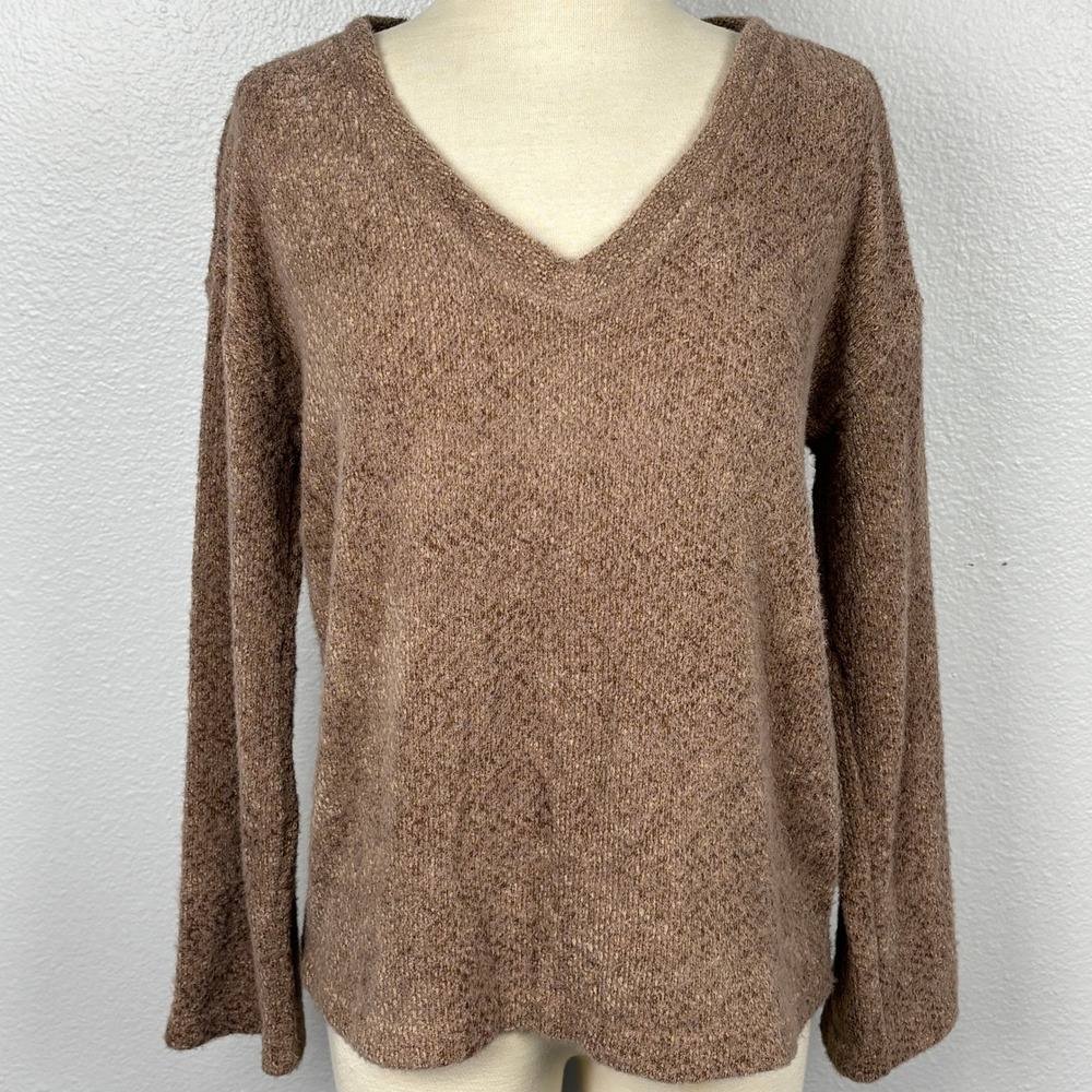 Blu Pepper Cozy Life‎ Brown V-Neck Button Back Sweater Womans Small